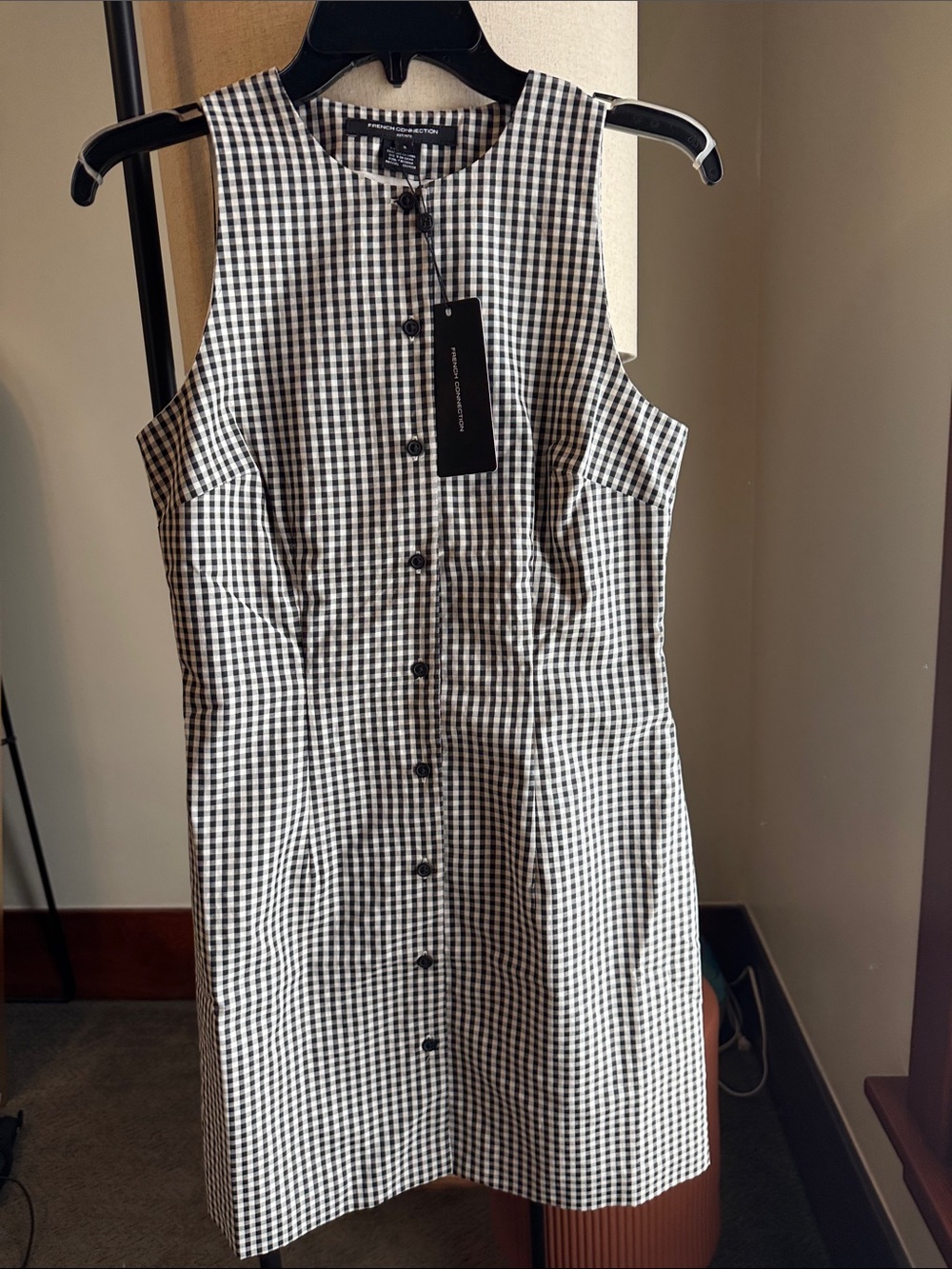 French Connection Black and White Gingham Button-Front Dress